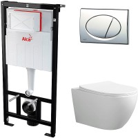 Комплект унитаза Ceruttispa Orlter Aria Tornado CT9955 с инсталляцией Alcaplast Sadromodul AM101/1120-3:1 RU M71-0001 с сиденьем Микролифт и клавишей смыва Хром фарфор подвесной