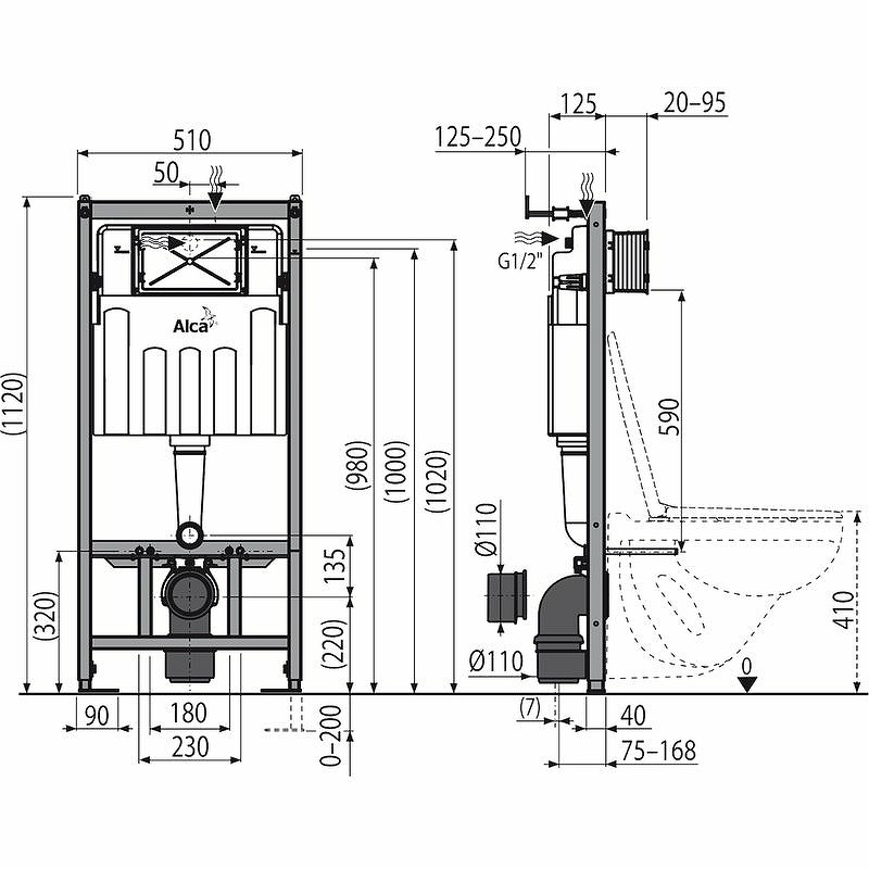 Комплект унитаза Ceruttispa Orlter Aria Tornado CT9955 с инсталляцией Alcaplast Sadromodul AM101/1120-3:1 RU M71-0001 с сиденьем Микролифт и клавишей смыва Хром фарфор подвесной