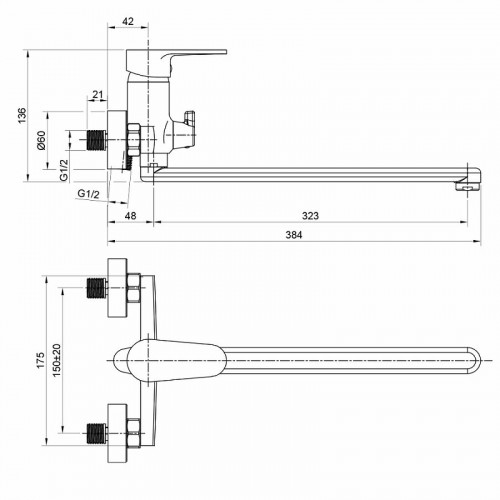 Смеситель для ванны WesnaArt Natur NAT07-320 универсальный Хром латунь на стену