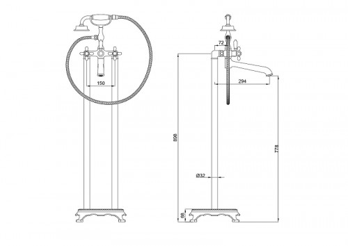 Смеситель для ванны Wonzon &amp; Woghand Retro WW-88649020-BG универсальный цвет Брашированное золото