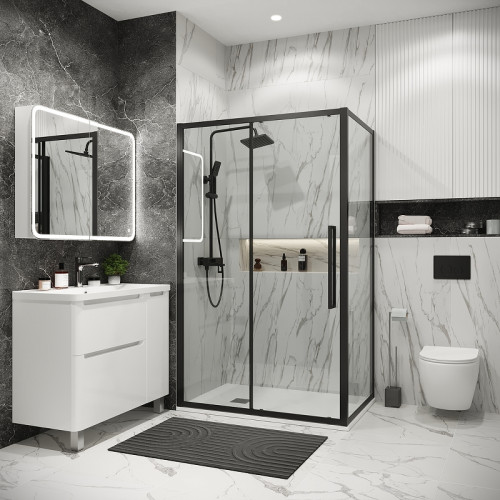 Душевой уголок Grossman Cosmo 120х80 120.K33.02.1280.21.00 профиль Черный матовый стекло прозрачное