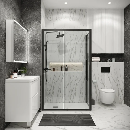 Душевой уголок Grossman Cosmo 120х80 120.K33.02.1280.21.00 профиль Черный матовый стекло прозрачное