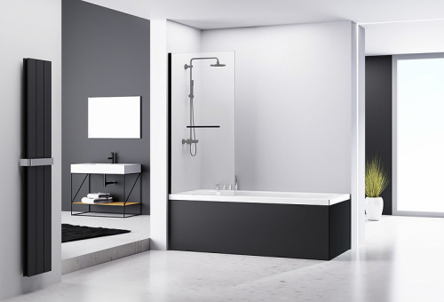Шторка на ванну Abber Immer Offen 80х140 AG70080B профиль Черный стекло прозрачное