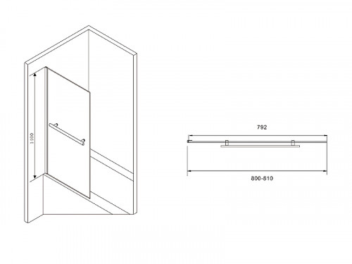 Шторка на ванну Abber Immer Offen 80х140 AG70080B профиль Черный стекло прозрачное