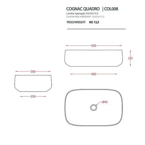 Раковина накладная Artceram Cognac 55 COL008 17 34 цвет Черный матовый