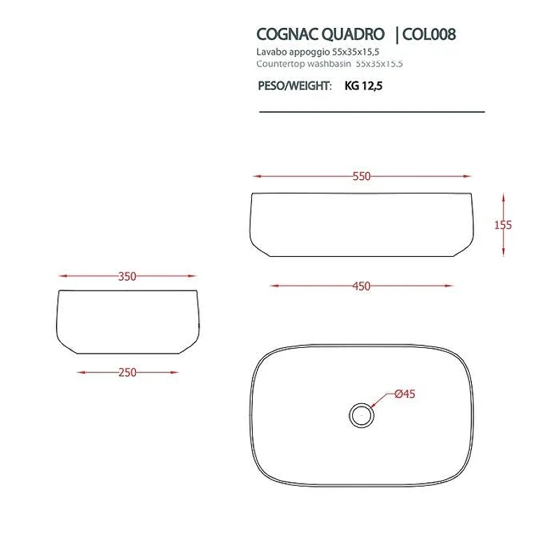 Раковина накладная Artceram Cognac 55 COL008 17 34 цвет Черный матовый