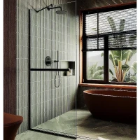 Душевая перегородка Maybah Glass MGD-726-6у 790x1950 в узком профиле Черный стекло прозрачное