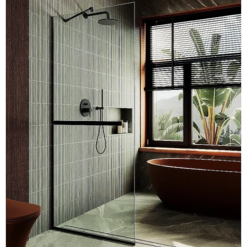 Душевая перегородка Maybah Glass MGD-726-6у 790x1950 в узком профиле Черный стекло прозрачное