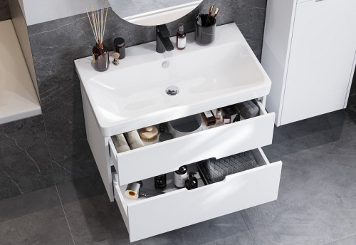 Тумба под раковину Aquaton Оливия 80 1A283101OL010 подвесная Белая матовая МДФ / ЛДСП