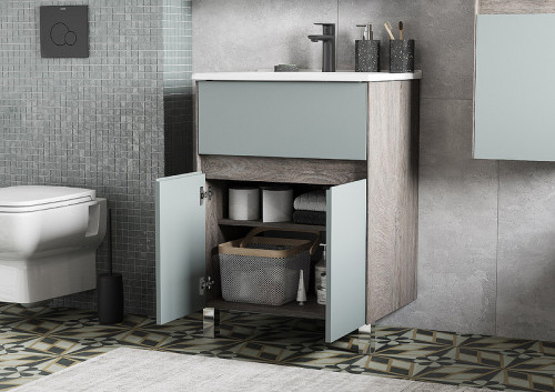 Тумба под раковину Aquaton Форест 60 1A278201FR9C0 Дуб рошелье Сумеречный голубой МДФ / ЛДСП