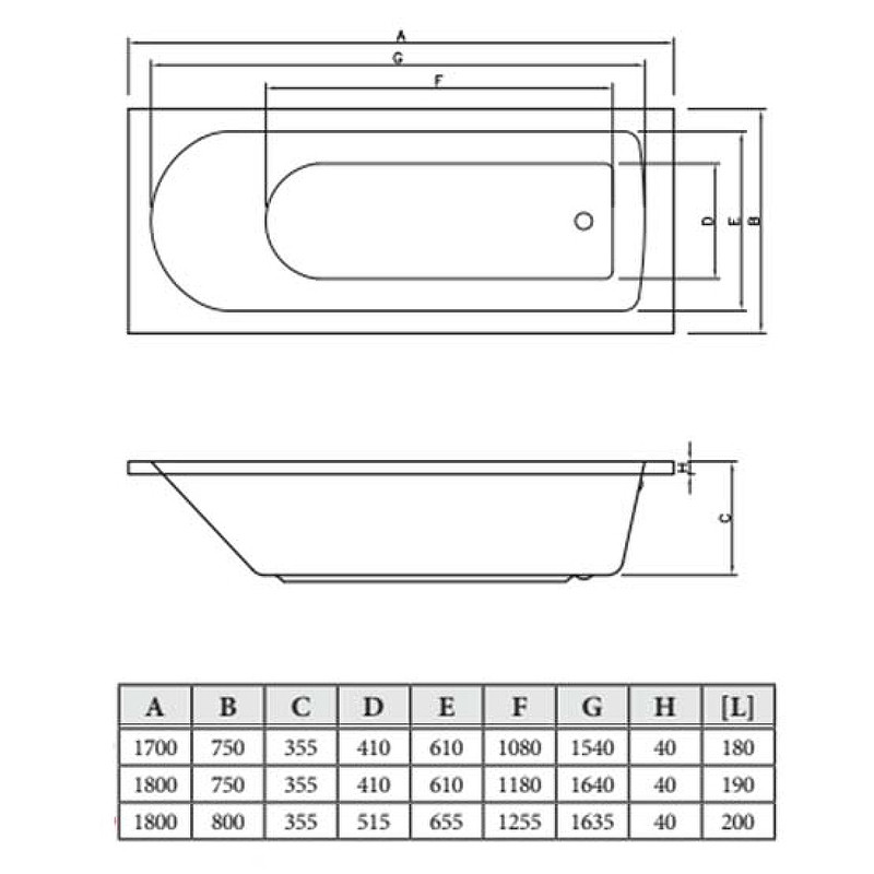 Акриловая ванна C-Bath Geba 180x75 CBQ009002 без гидромассажа