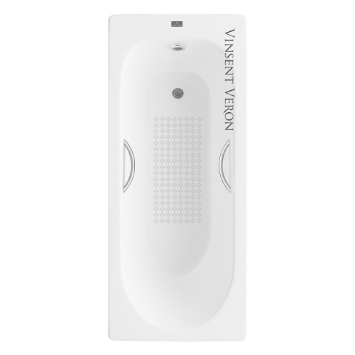 Чугунная ванна Vinsent Veron Soissons 170x70 VCN1707042H/VH0015NI-AS цвет Белый с дугообразными ручками никель и антискользящим покрытием