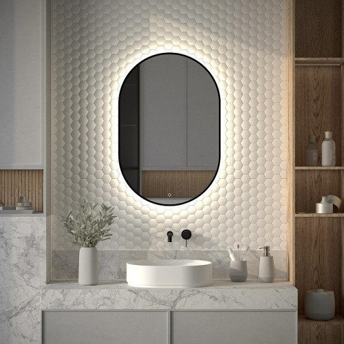 Зеркало Defesto Aura 60х90 DF 2925S с подсветкой 25W-4500K/Сенсорный выключатель/Нейтральный белый свет/Черная рама