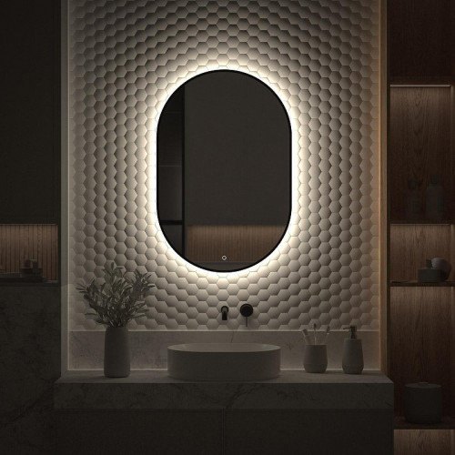 Зеркало Defesto Aura 60х90 DF 2925S с подсветкой 25W-4500K/Сенсорный выключатель/Нейтральный белый свет/Черная рама