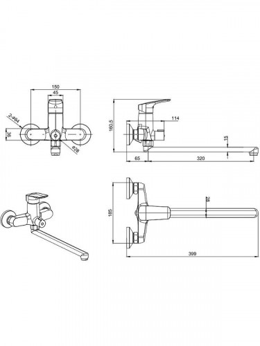 Смеситель для ванны Aquatek Вега AQ1037CR универсальный цвет Хром