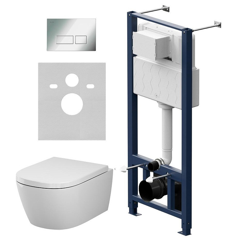 Унитаз с инсталляцией AM.PM Libre Aquaspin IS47051.601901 цвет Белый с сиденьем Микролифт и клавишей смыва цвет Хром глянцевый