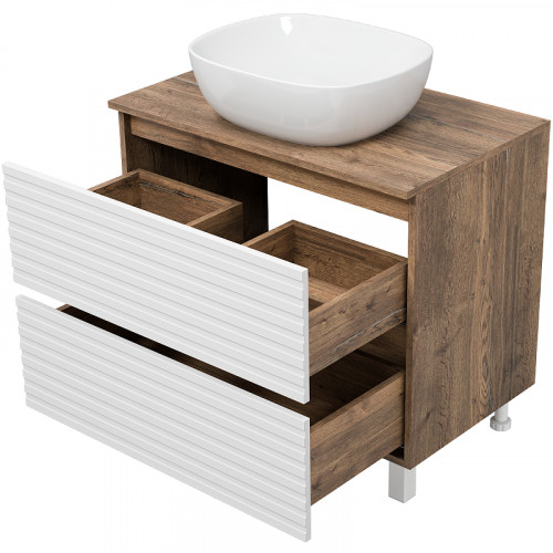 Тумба под раковину Brevita Dakota 80 DAK-07080-19/01-2Я Белая матовая Дуб Галифакс олово МДФ / ЛДСП