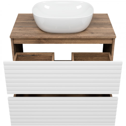 Тумба под раковину Brevita Dakota 80 DAK-07080-19/01-2Я Белая матовая Дуб Галифакс олово МДФ / ЛДСП