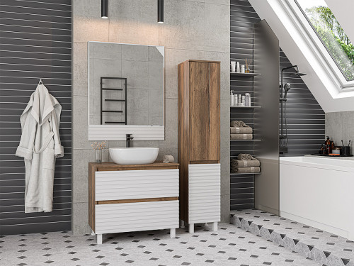 Тумба под раковину Brevita Dakota 80 DAK-07080-19/01-2Я Белая матовая Дуб Галифакс олово МДФ / ЛДСП