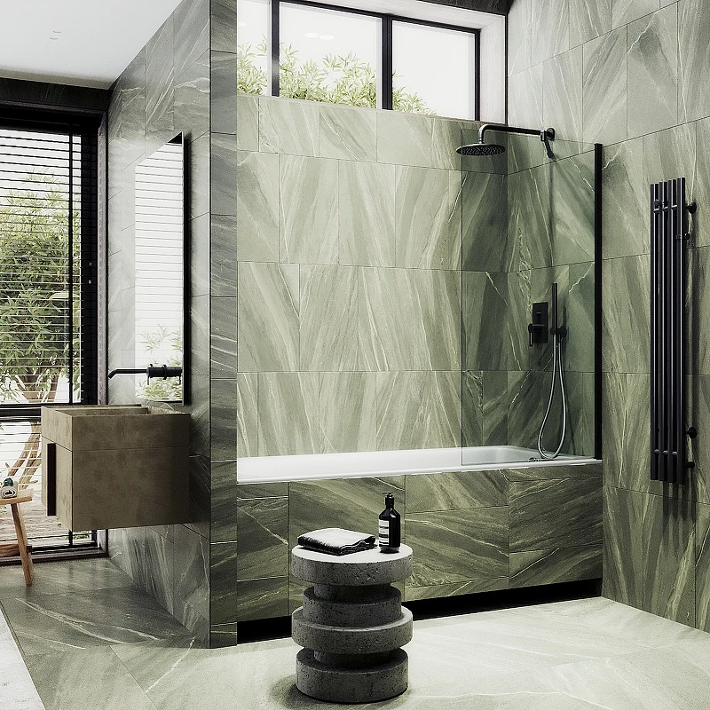 Шторка на ванну Maybah Glass MGV-61-6ш 500x1400 в широком профиле Черный стекло прозрачное
