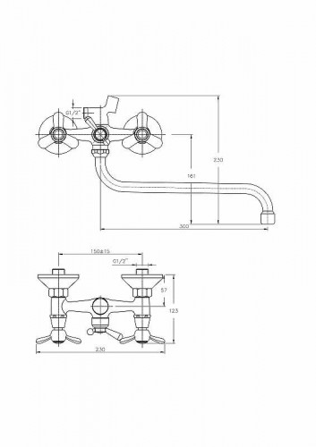 Смеситель для ванны Haiba HB2212 универсальный Хром