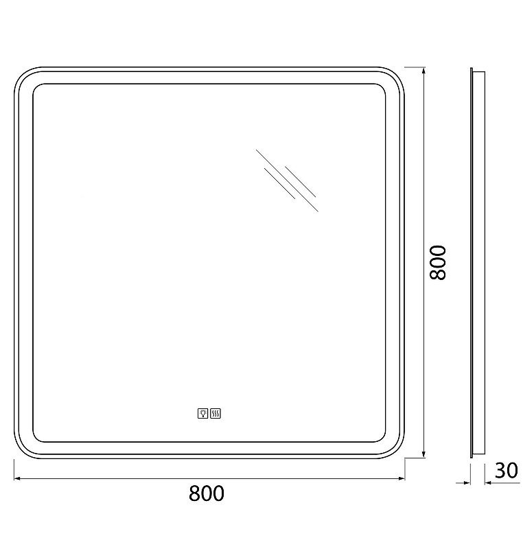 Зеркало BelBagno Марина (Marino) 80 SPC-MAR-800-800-LED-3000K-TCH-WARM с подсветкой с сенсорным выключателем и подогревом