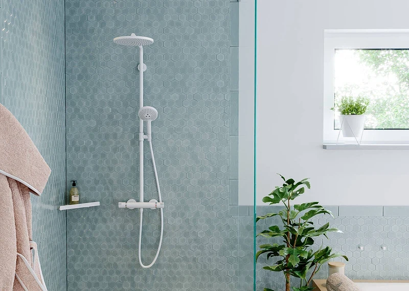 Душевая система Hansgrohe Croma Select S 26890700 с термостатом Белая матовая латунь на стену
