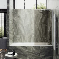 Шторка на ванну Maybah Glass MGV-71-1ш 900x1400 в широком профиле Белый стекло бронзовое
