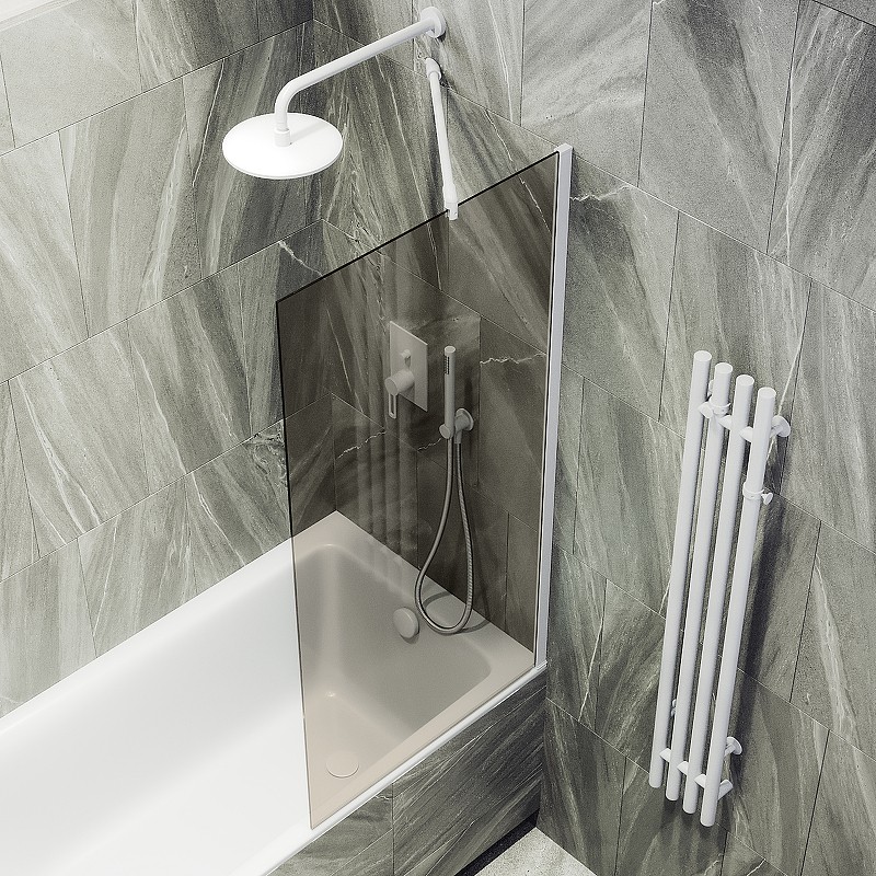 Шторка на ванну Maybah Glass MGV-71-1ш 900x1400 в широком профиле Белый стекло бронзовое