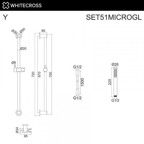 Душевой гарнитур Whitecross SET51MICROGL цвет Золото
