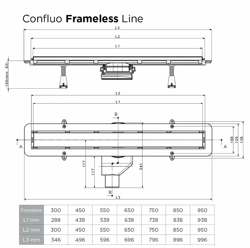 Душевой лоток Pestan Confluo Frameless Line 550 13701221 с двухсторонней решеткой Золото глянцевый / полая под плитку
