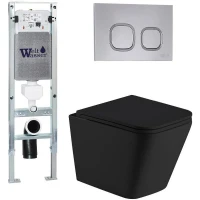Комплект унитаза с инсталляцией WeltWasser AMBERG 350 ST + GELBACH 043 MT-BL + AMBERG RD-CR 10000011971 цвет Черный матовый с сиденьем Микролифт и клавишей смыва цвет Хром