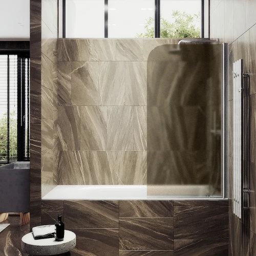 Шторка на ванну Maybah Glass MGV-612-5 600x1400 поворотная на монопетле Хром матовый стекло бронзовое матовое