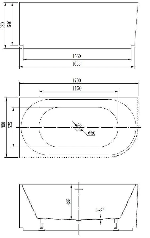 Акриловая ванна Vincea 170х80 VBT-428-1700L цвет Белый