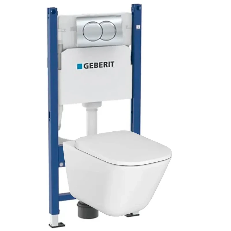Унитаз с инсталляцией Geberit Delta 458.149.21.R2 цвет Белый с сиденьем Микролифт и клавишей смыва цвет Хром глянцевый