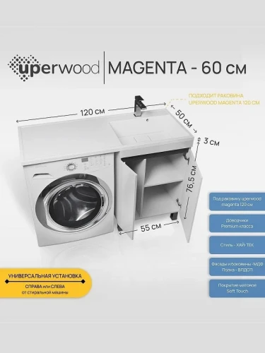 Тумба под раковину Uperwood Magenta 120 5930205157 цвет Белый матовый Графит матовый