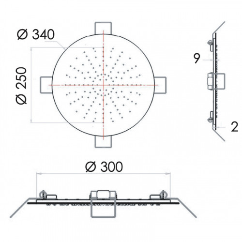 Верхний душ Remer 357EFM34NO Черный матовый нержавеющая сталь встраиваемый