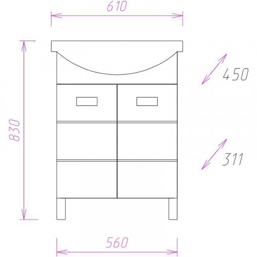 Тумба под раковину Onika Балтика 60 106040 Белая МДФ / ЛДСП