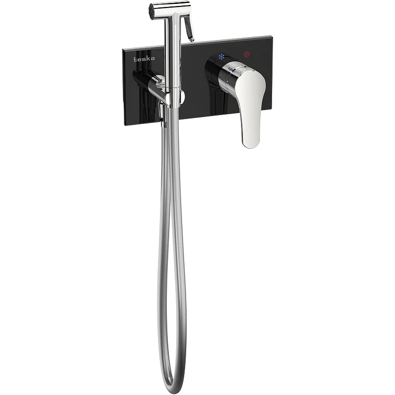 Гигиенический душ со смесителем Teska Elsa BTK6420B Хром Черное стекло латунь встраиваемый
