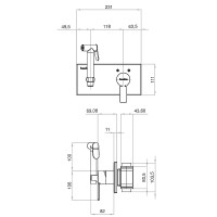 Гигиенический душ со смесителем Teska Elsa BTK6420B Хром Черное стекло латунь встраиваемый
