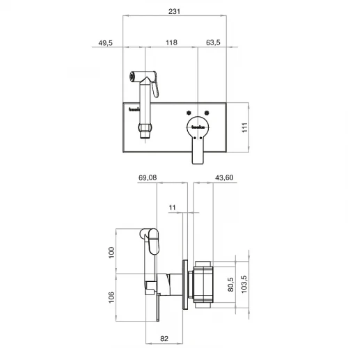 Гигиенический душ со смесителем Teska Elsa BTK6420B Хром Черное стекло латунь встраиваемый