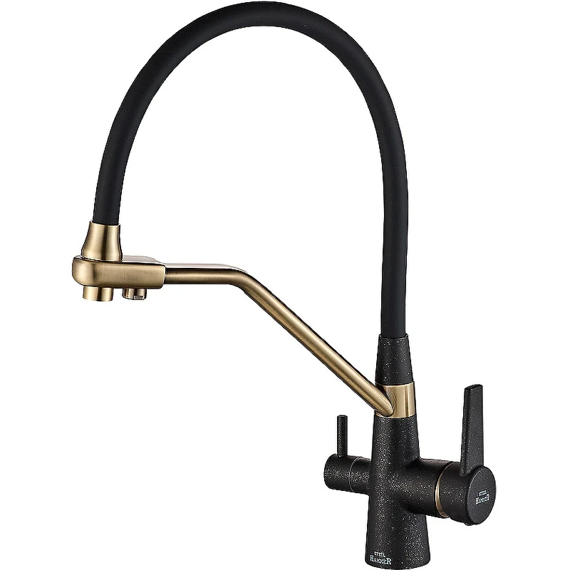 Смеситель для кухни ZorG Steel Hammer SH 903-6 BLACK BR Черный матовый Бронза латунь
