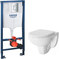 Комплект унитаза Damixa Jupiter DX77C1738SC с инсталляцией Grohe Rapid SL 38772001 с сиденьем Микролифт и клавишей смыва Хром фарфор подвесной