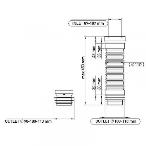 Гибкая труба для унитаза Nova 7012 d110, l=500