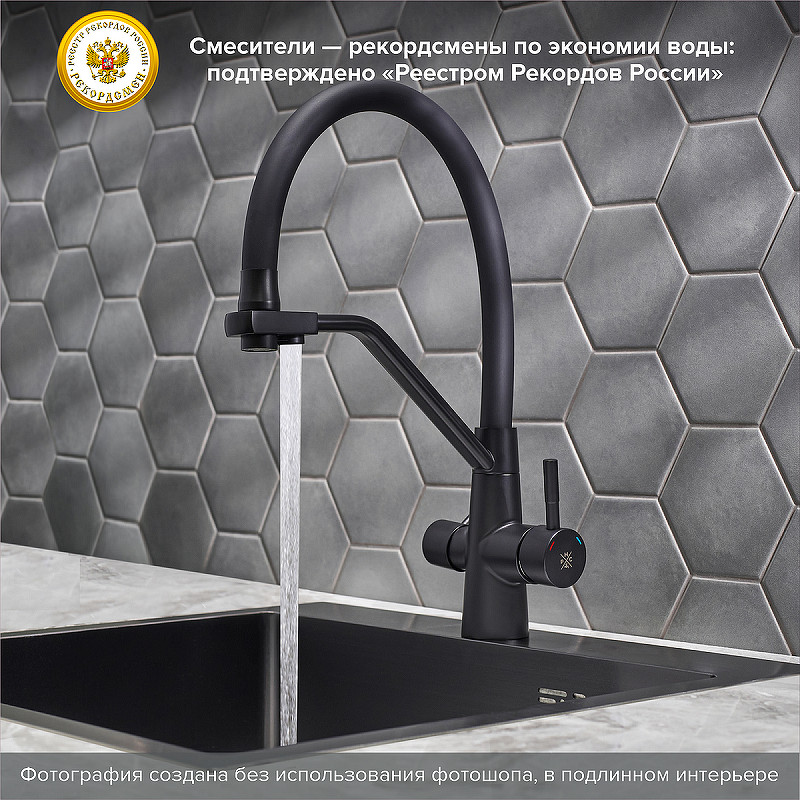 Смеситель для кухни Ростовская Мануфактура Сантехники SUS127TBL-016F-015 Черный нержавеющая сталь