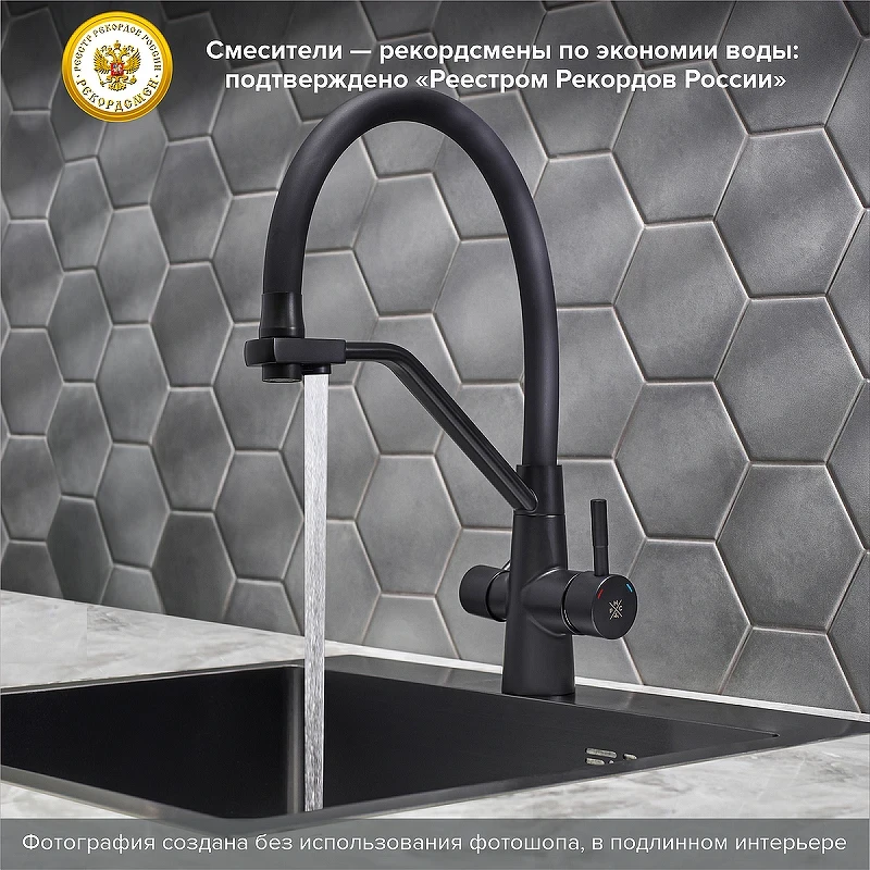 Смеситель для кухни Ростовская Мануфактура Сантехники SUS127TBL-016F-015 Черный нержавеющая сталь