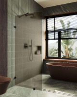 Душевая перегородка Maybah Glass MGD-267-6 990x1950 коннектор стена-стекло Черный стекло бронзовое матовое