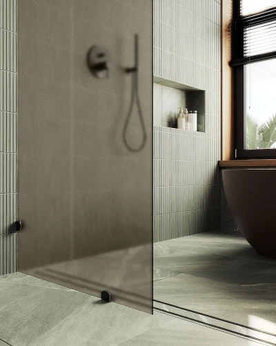 Душевая перегородка Maybah Glass MGD-267-6 990x1950 коннектор стена-стекло Черный стекло бронзовое матовое