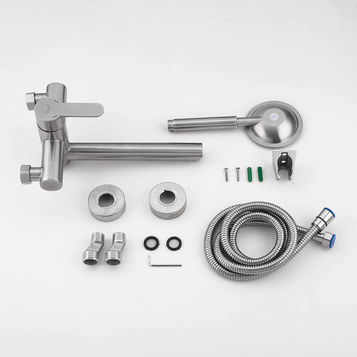 Смеситель для ванны Frap H801 F32801 универсальный Сатин нержавеющая сталь на стену