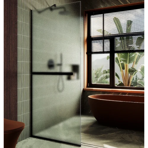 Душевая перегородка Maybah Glass MGD-737-6у 890x1950 в узком профиле Черный стекло сатиновое